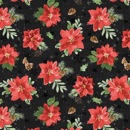 Cardinal Celebration - Tossed Poinsettias - Black
