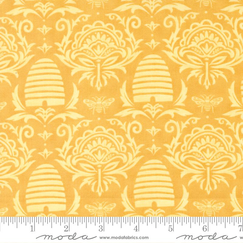 Honey and Lavender - Beeskep Damask - Daisy Yellow