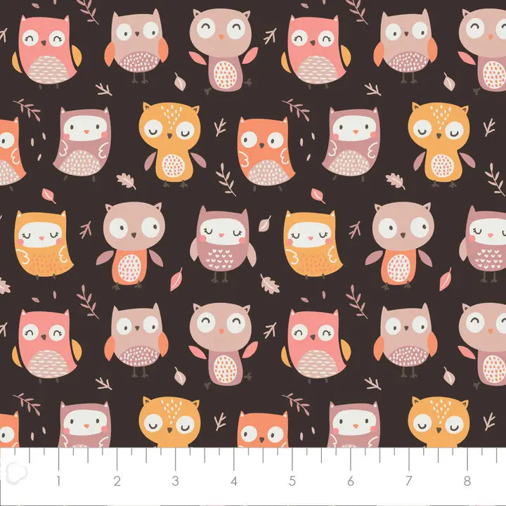 Owl Friends Flannel Fabric - Brown