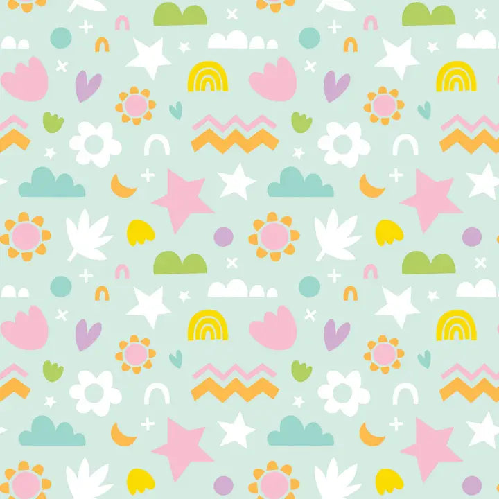 Happy Shapes Flannel Fabric - Aqua