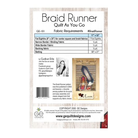 Braid Runner - Quilt As You Go Pattern