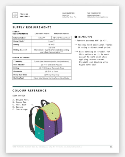 Pembina Backpack Quilted Bag Pattern