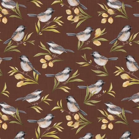 Chickadee Charm - Birds Allover - Brown