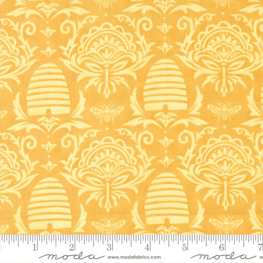 Honey and Lavender - Beeskep Damask - Daisy Yellow