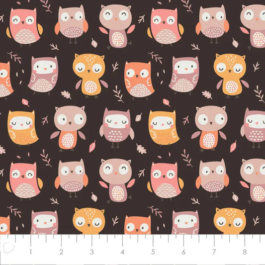 Owl Friends Flannel Fabric - Brown