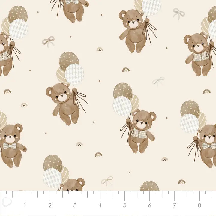 Teddy Bear's Adventures Flannel Fabric - Cream