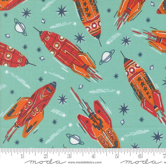 321 Blast Off - Vintage Rocket - Blue Nebula