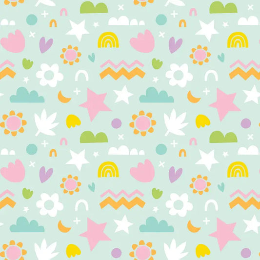 Happy Shapes Flannel Fabric - Aqua
