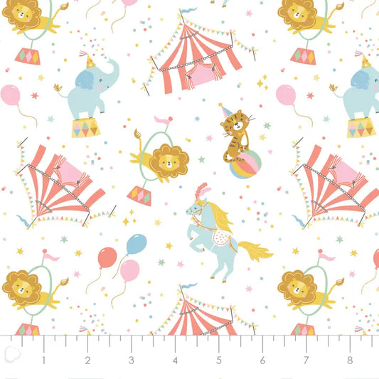 Circus Life Flannel Fabric - White