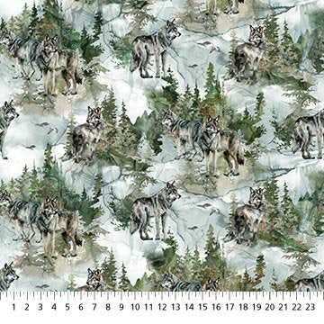Lone Wolf - Wolf Scenic - Teal Multi