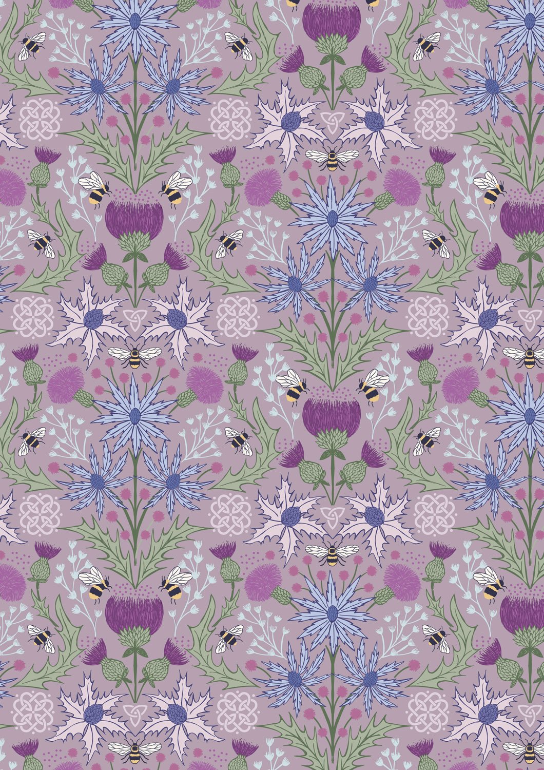 A Celtic Summer - Mirrored Thistle and Bee - Heather