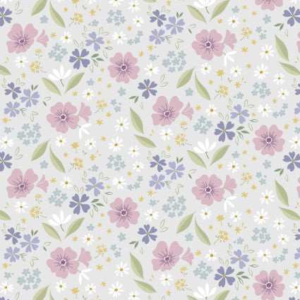 Floral Song - Floral Art on Pale Grey