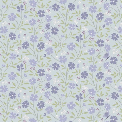 Floral Song - Little Blossom on Duck Egg Blue