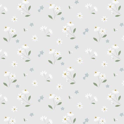 Floral Song - Daisies Dancing on Pale Grey