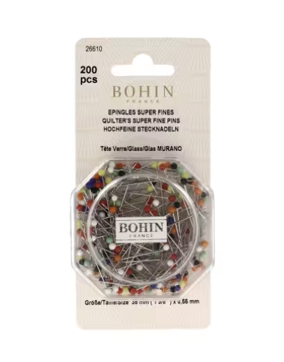 Bohin Glass Head Pins Size 28 - 1 3/8" - 200ct