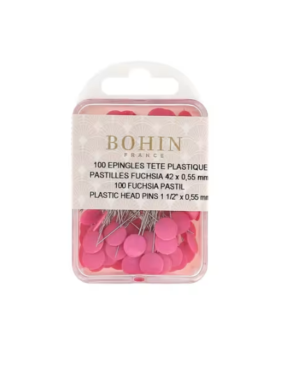 Bohin Plastic Head Pins -  1 1/2"  Pastel Fuchsia 100 Count