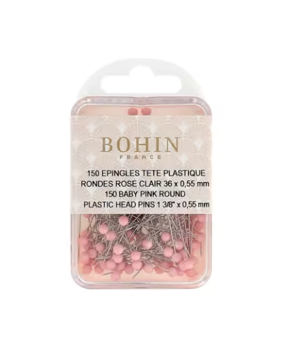 Bohin Round Plastic Head Pins - 1 3/8" Light Pink 150 count