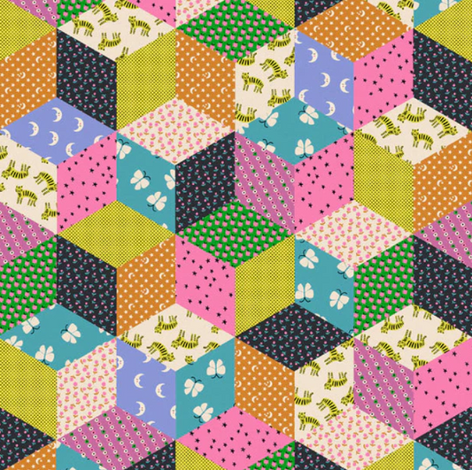 Ooh Lucky Lucky Canvas Linen - Tumbling Blocks - Citron