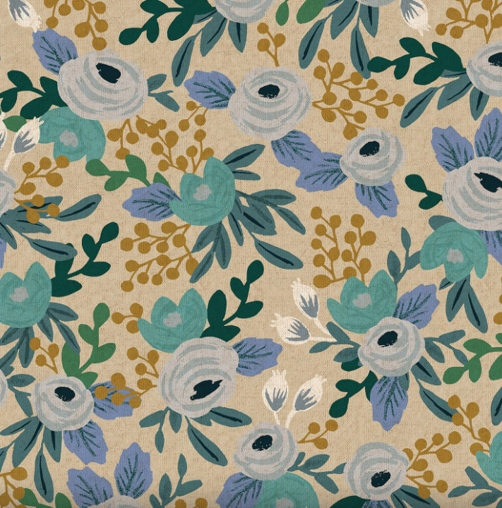 Garden Party Mochi Linen Canvas - Rosa - Blue Unbleached