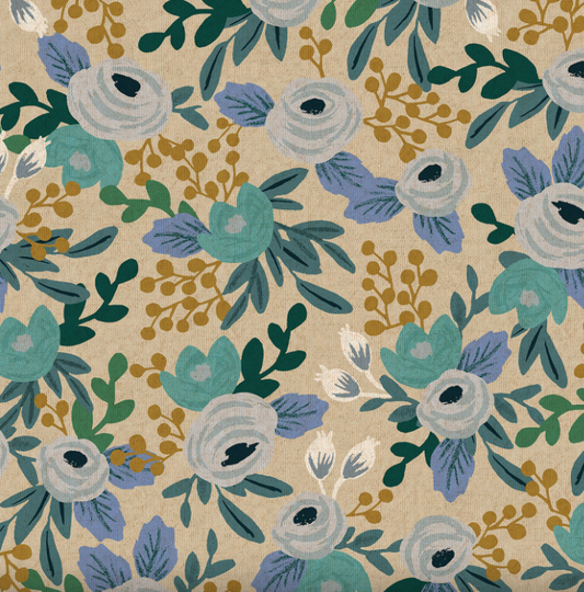 Garden Party Mochi Linen Canvas - Rosa - Blue Unbleached
