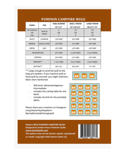 Pumpkin Campfire Mugs Quilt Pattern