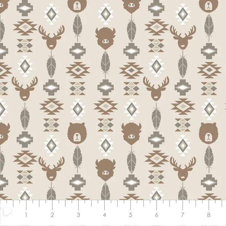 Wildlife Totem Flannel Fabric - Tan
