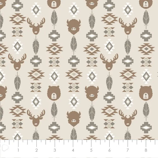 Wildlife Totem Flannel Fabric - Tan