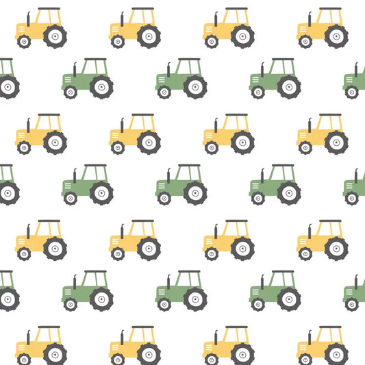 Tractors Flannel Fabric - White
