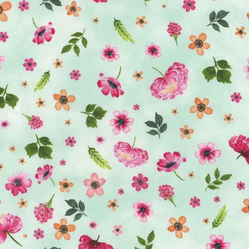 Peony Blossoms - Tossed Flowers - Teal