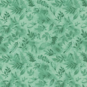 Peony Blossoms - Tossed Leaves - Teal
